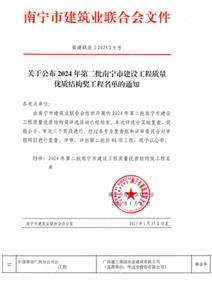 【喜訊】冶建桂海分公司一項(xiàng)目榮獲南寧市建筑工程質(zhì)量?jī)?yōu)質(zhì)結(jié)構(gòu)獎(jiǎng)